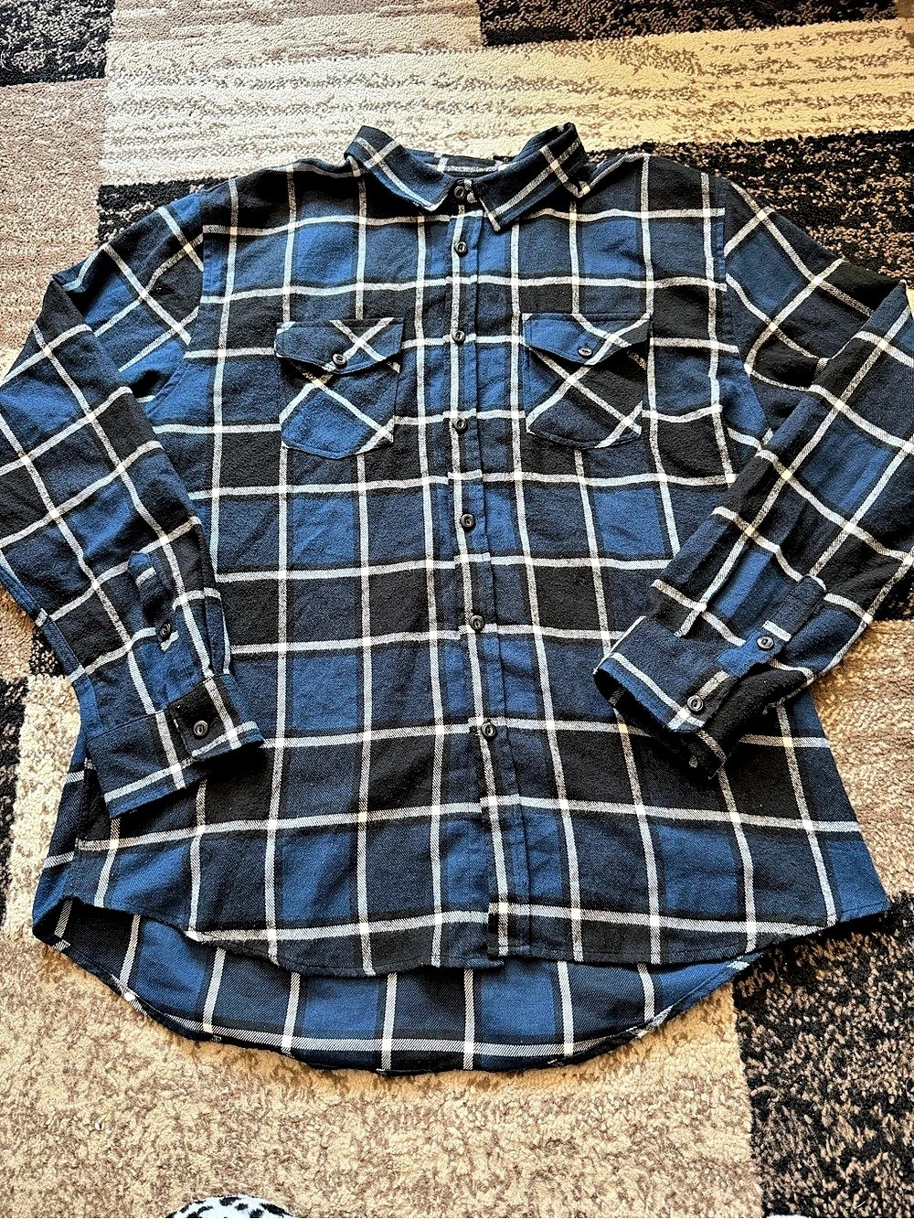 Men’s Royal Blue & Black Heritage 1680 Plaid Casual Button Down Shirt Size XL